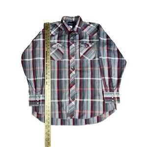 Vintage 90s Wrangler Blue Black Striped Pearl Snap Western Shirt Mens Size XL